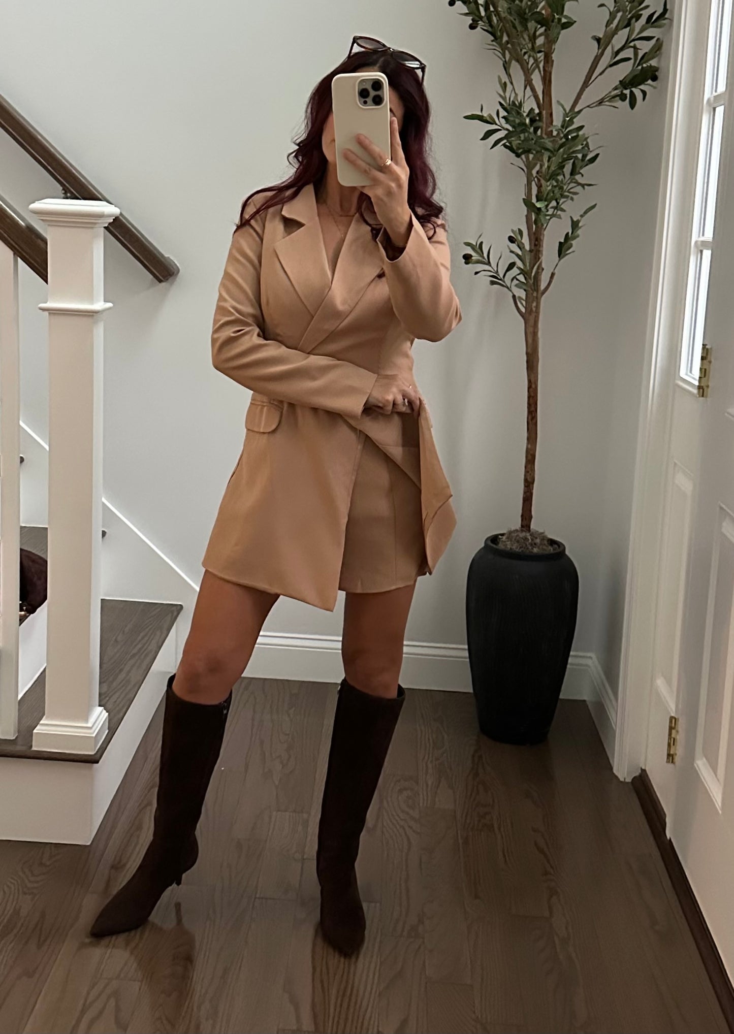 Tan Blazer Skort Dress