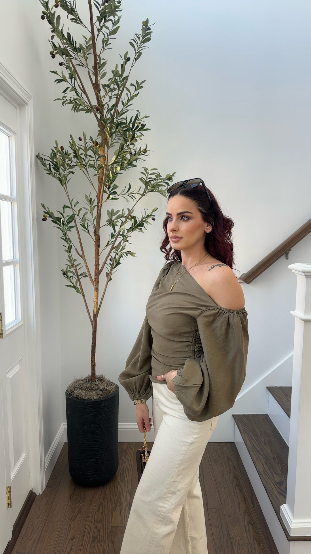 One Shoulder Balloon Sleeve Top