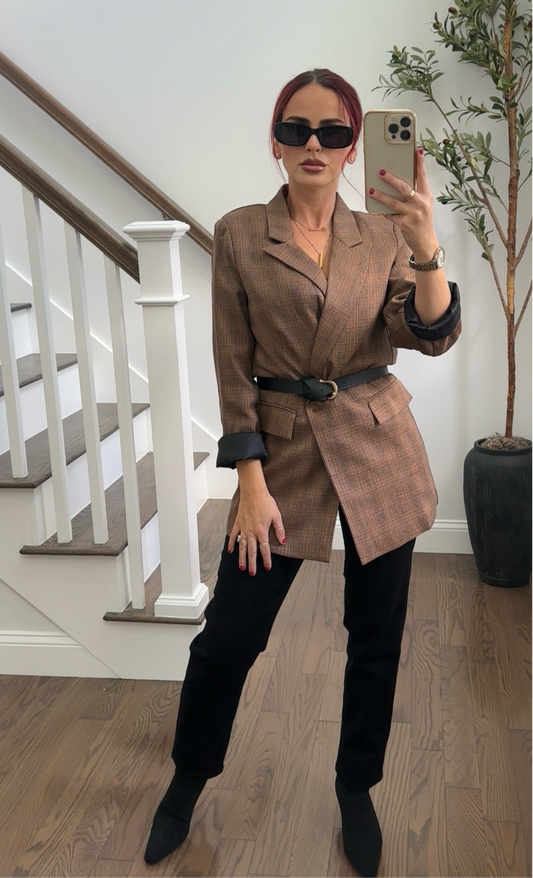 Plaid Tan And Black Blazer