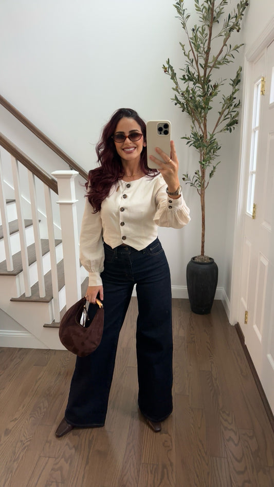 Button Front Long Sleeve Blouse