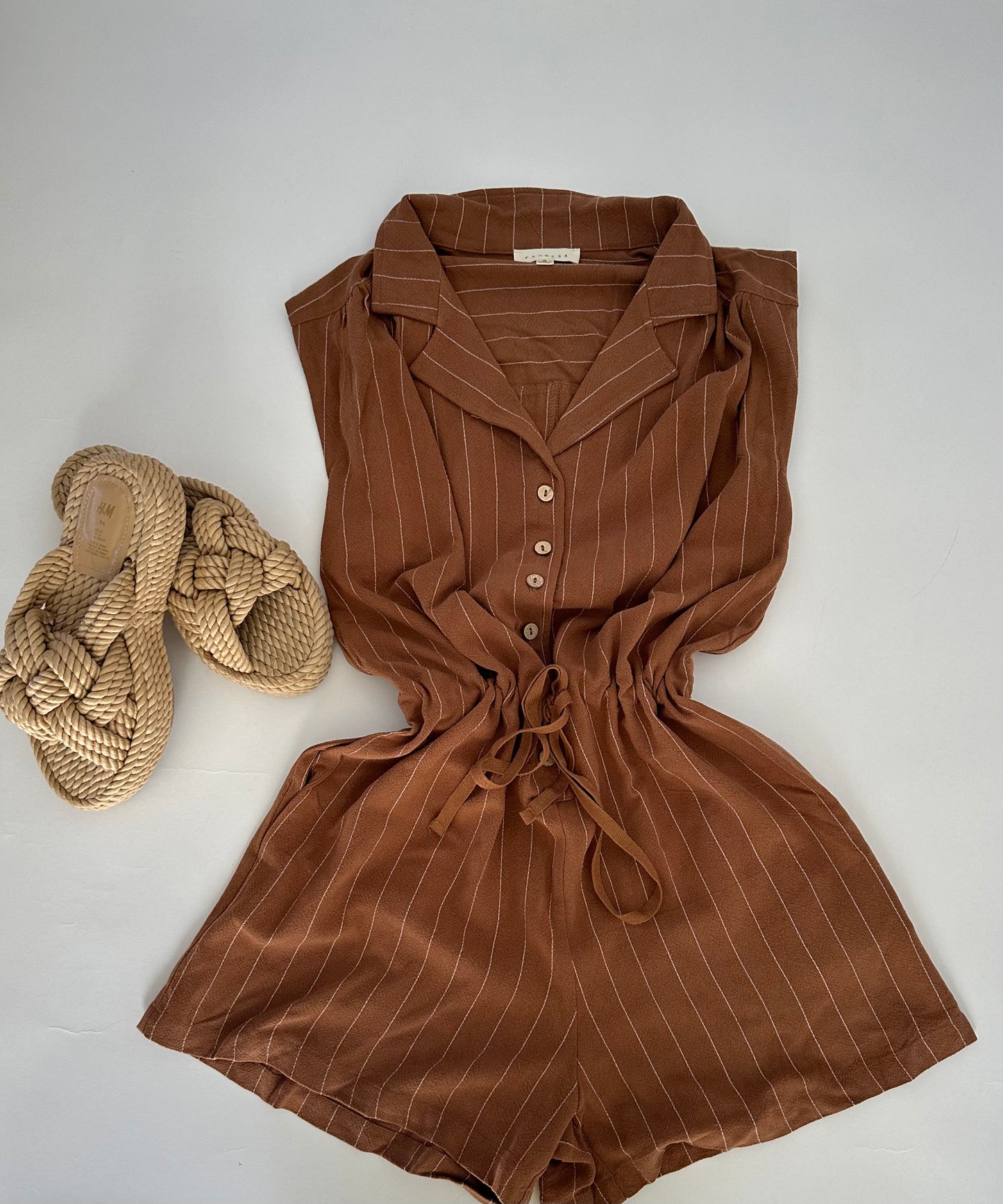 Linen Blend Mocha Romper