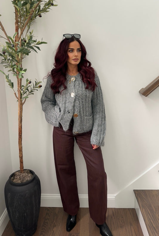 Gray Chunky Knit Cardigan