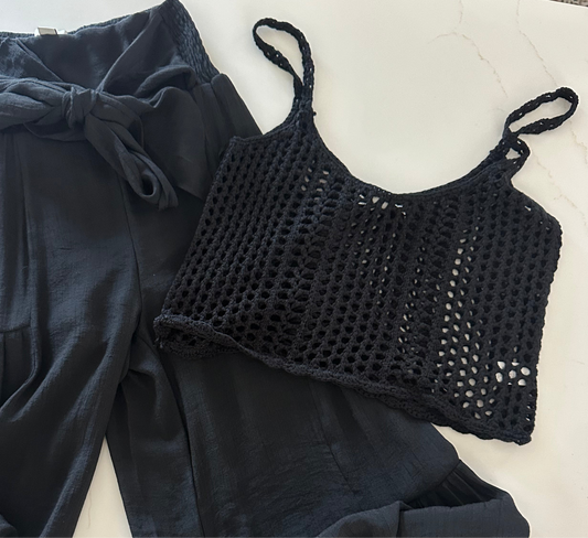 Black Open knit Top