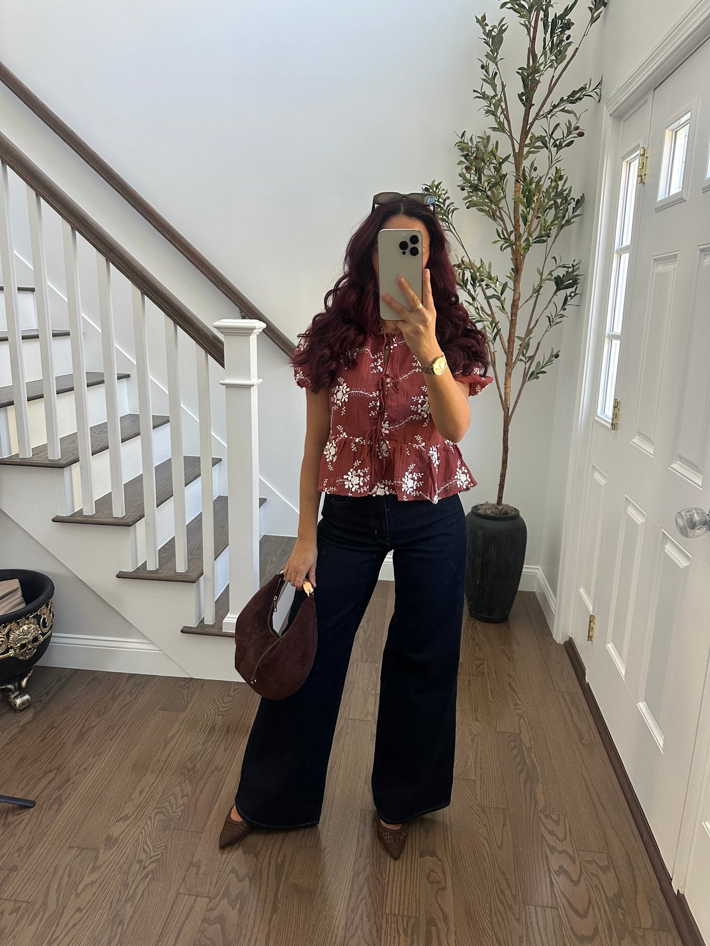 Maroon Peplum 3D Floral Top