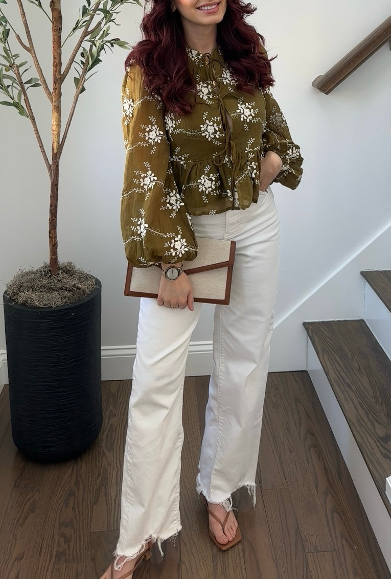 Floral Embroidery Peplum Top