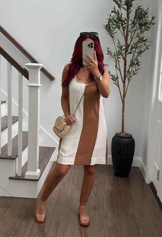 Color blocking Linen Blend Dress