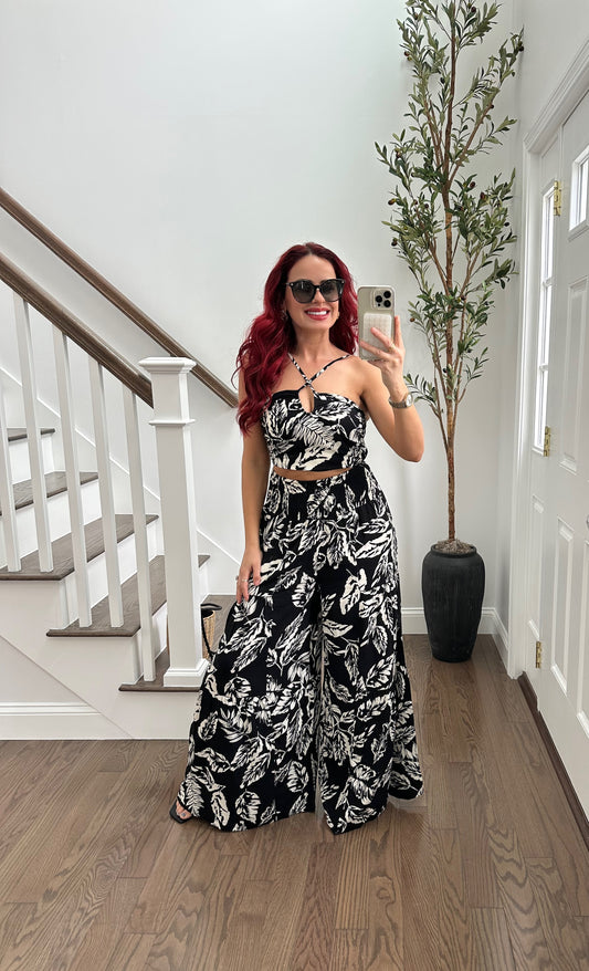 Black Floral Pant Set