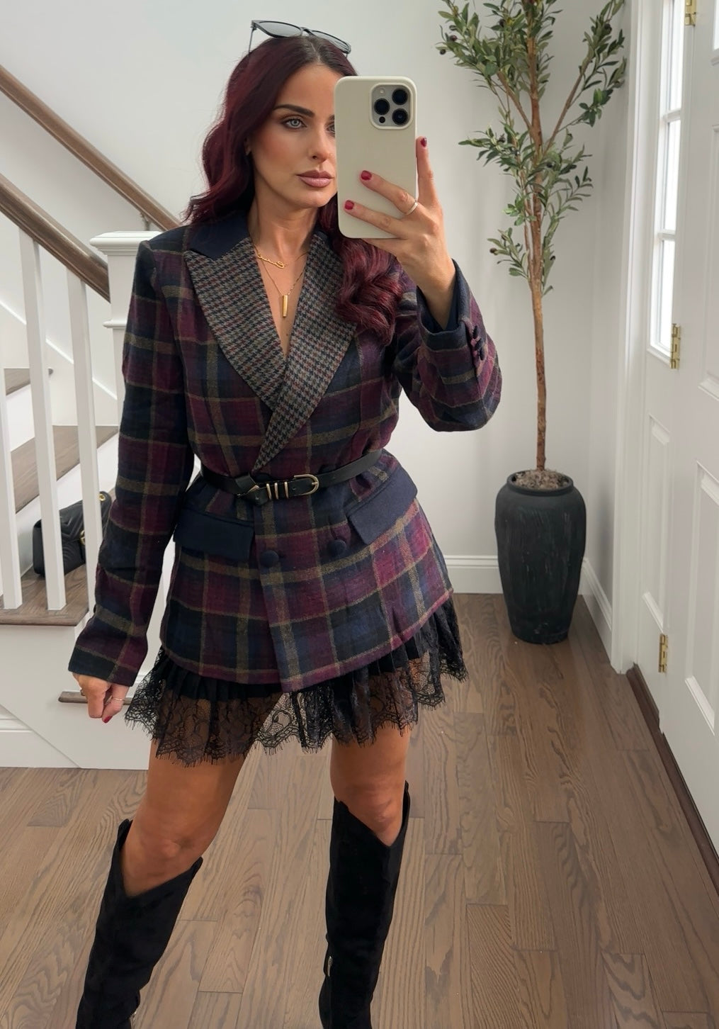 Plaid Double Breasted Blazer