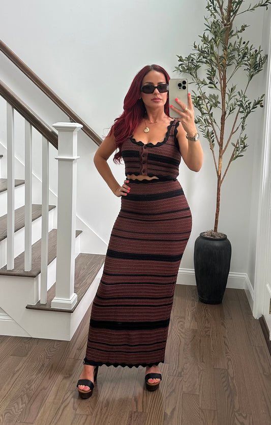 Stripped Knit Maxi Skirt Set