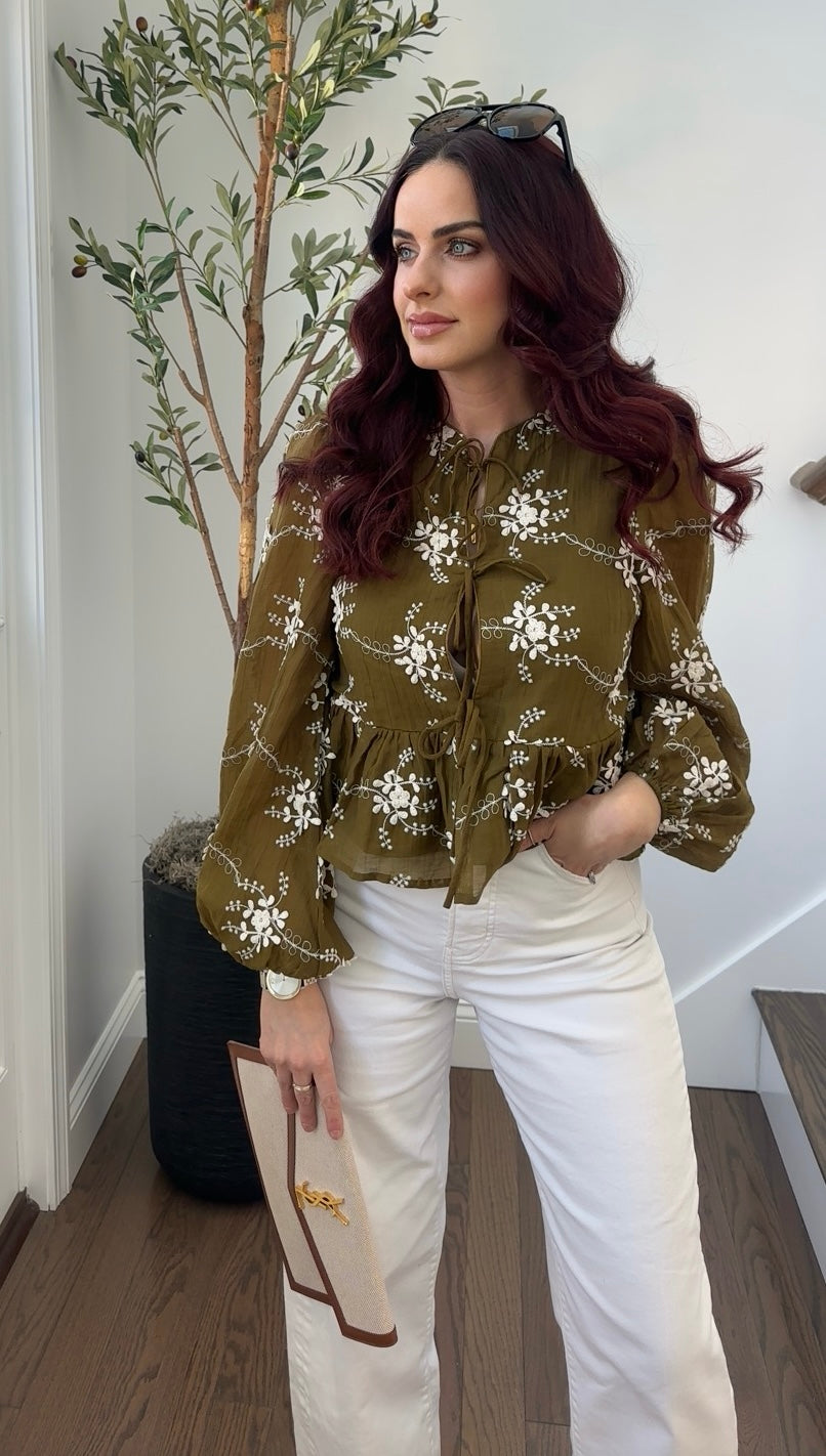 Floral Embroidery Peplum Top