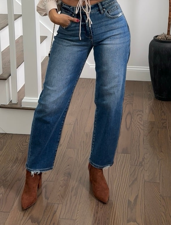 Tummy Control Slim Barrel Jeans
