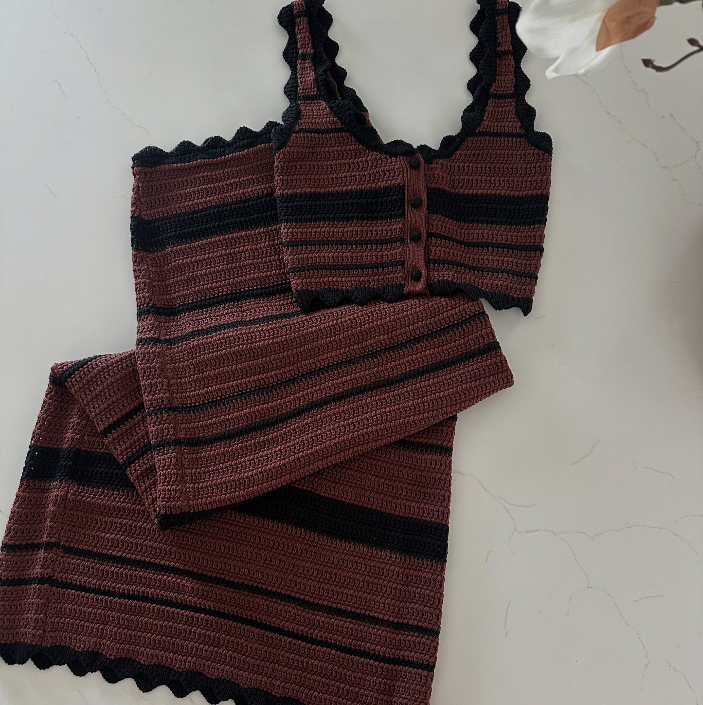 Stripped Knit Maxi Skirt Set