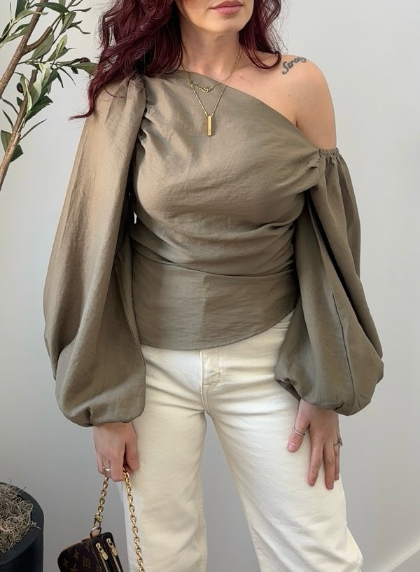 One Shoulder Balloon Sleeve Top