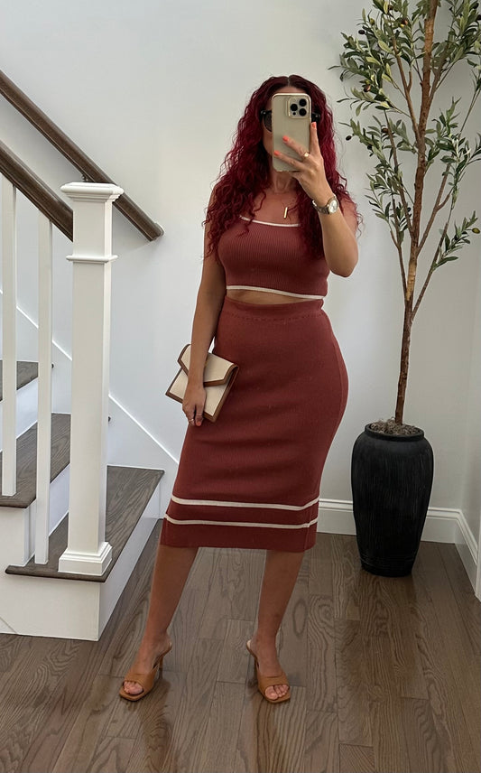 Rust Skirt knit Set