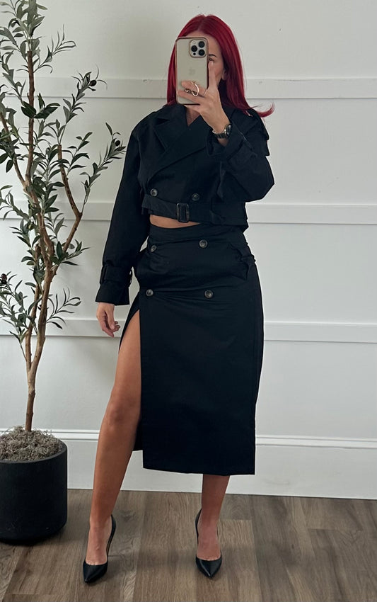 Emily Cropped Trench Coat and Skirt Set