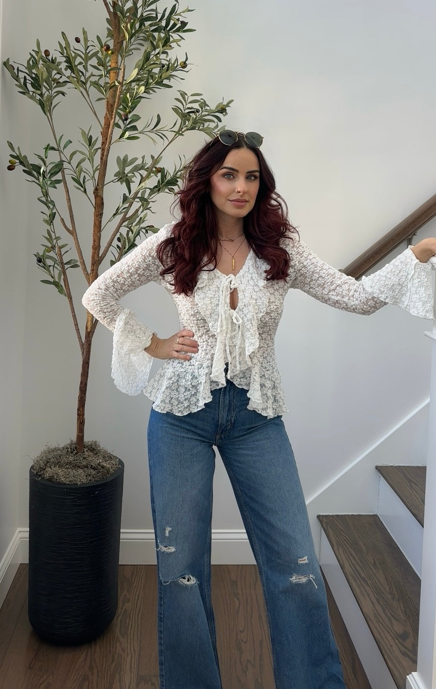 White Floral Lace Top