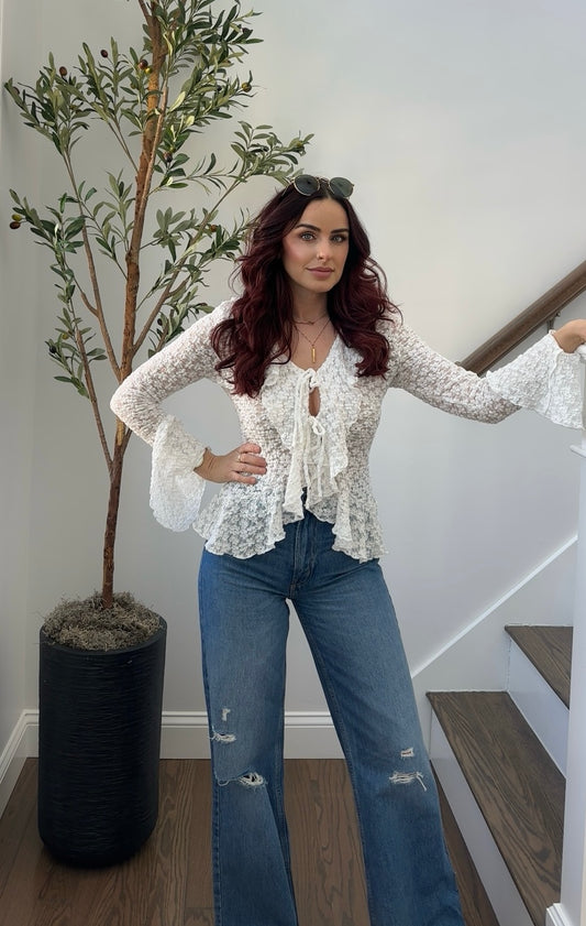 White Floral Lace Top