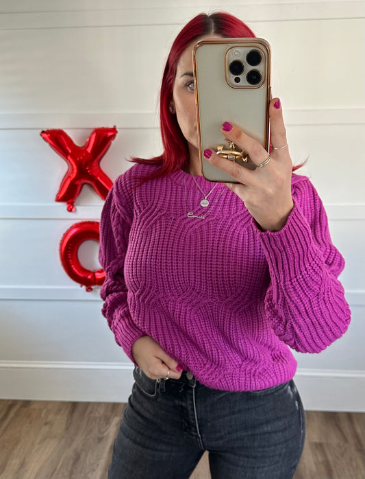 Fuchsia Braided Sleeve Sweater