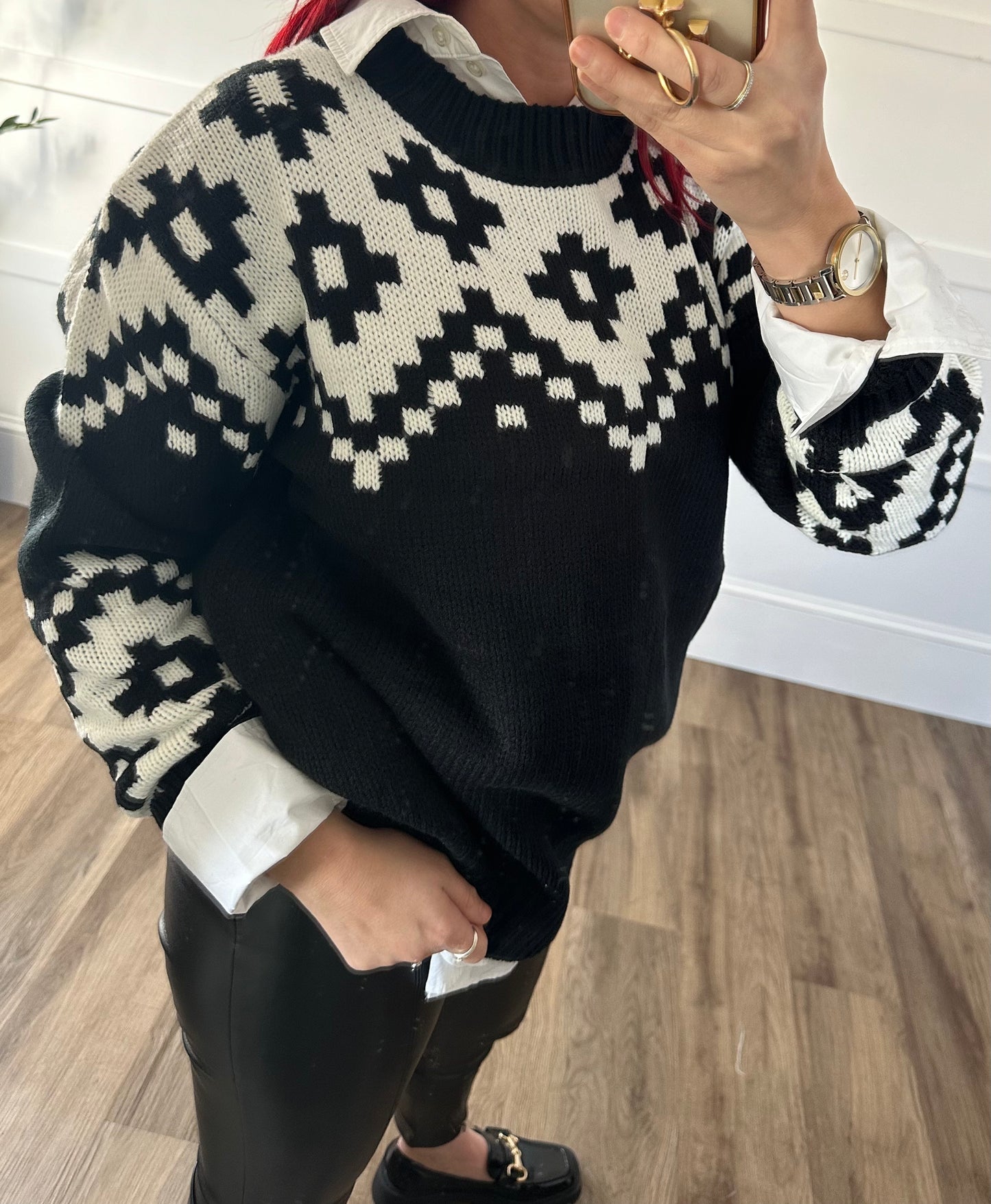 Amelia oversized long sleeve pattern sweater