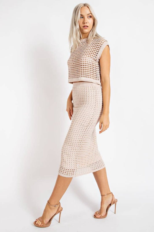 Sleeveless Weaved Knitted Top And Skirt