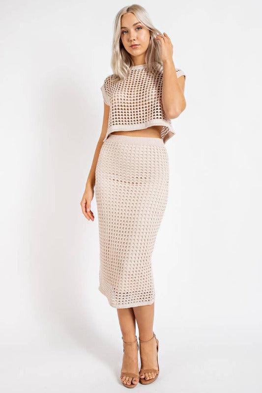 Sleeveless Weaved Knitted Top And Skirt